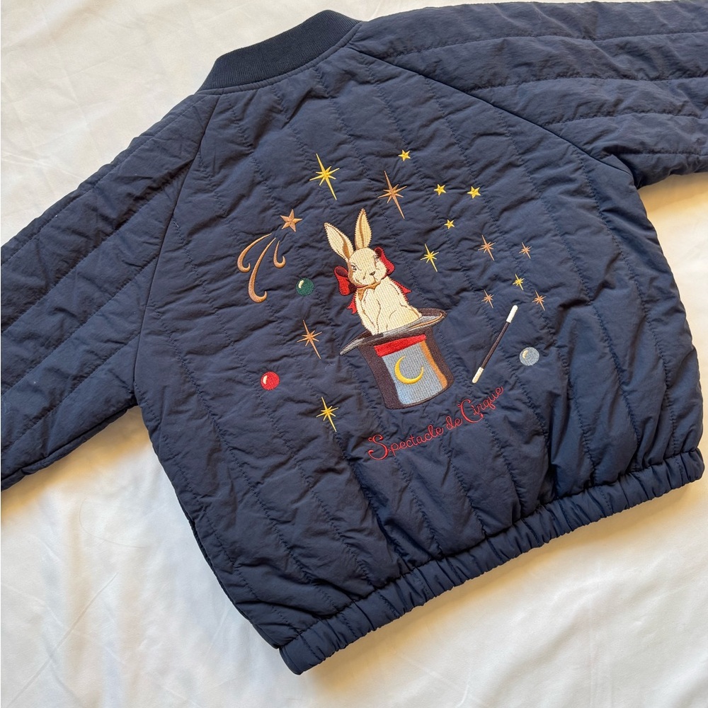 Konges slojd Navy Quilted Jacket with Rabbit Embroidery
